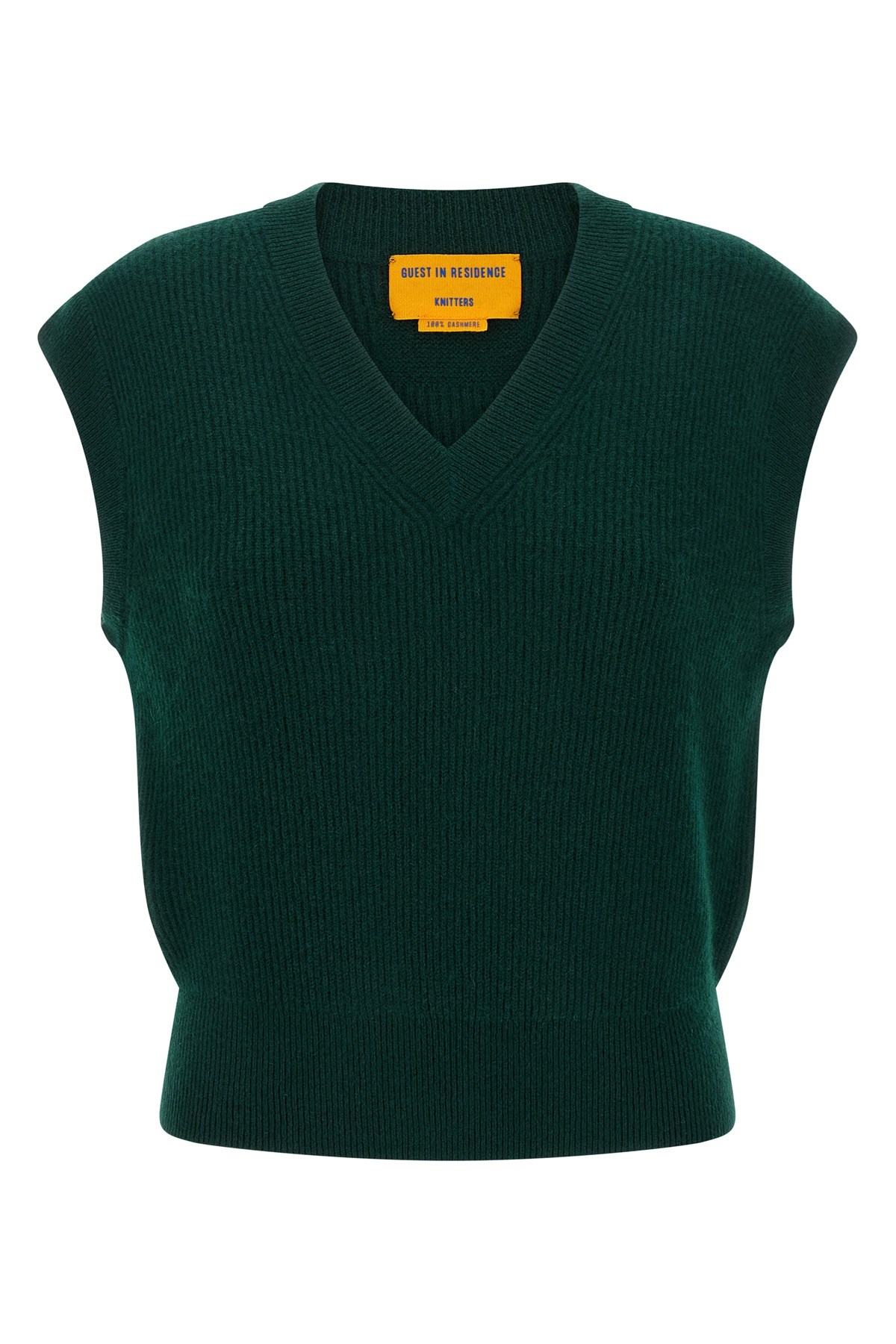 Guest In Residence Medium-weight Ribbed Cashmere Vest With V-neck Design In Green