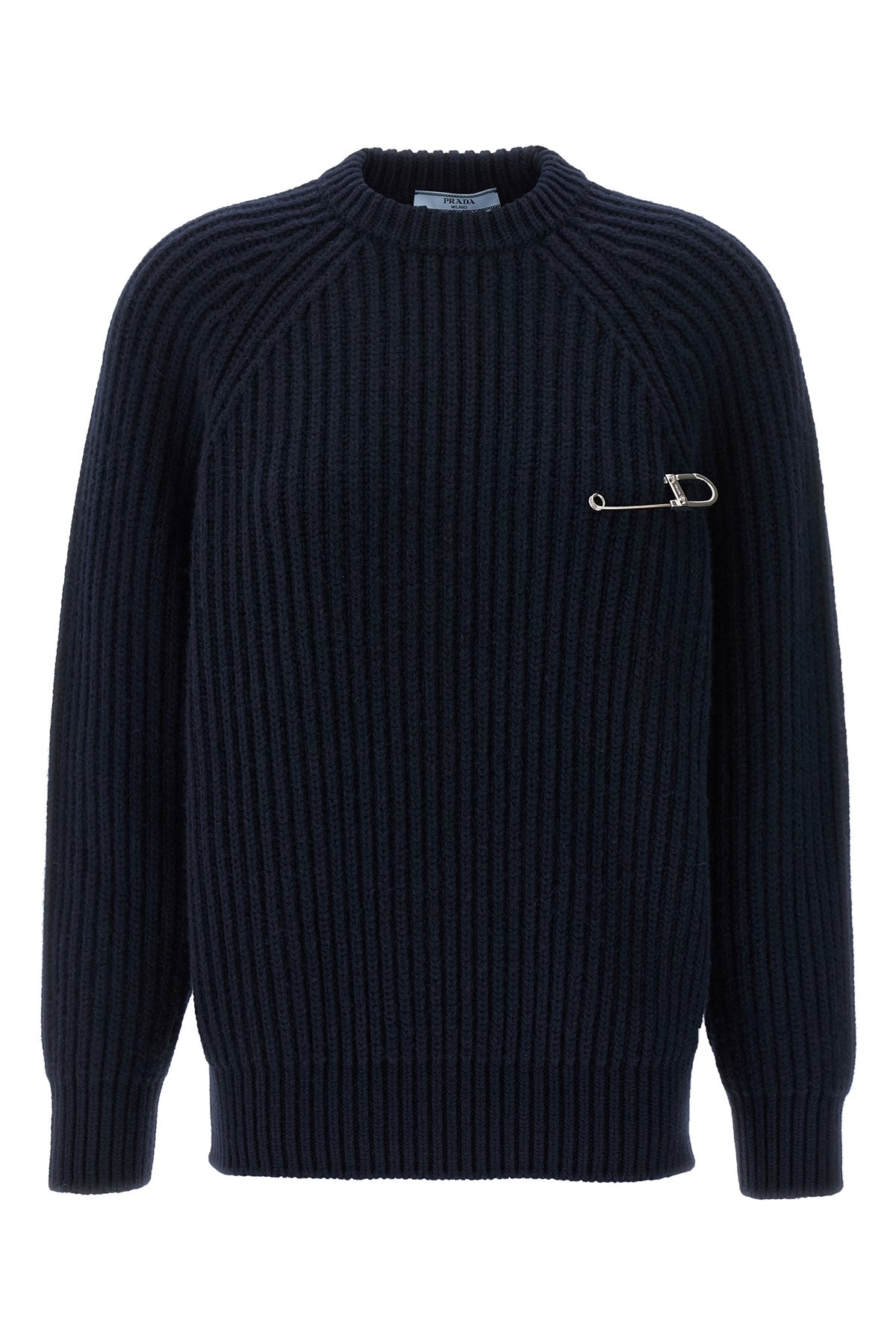 Prada Wool Blend Sweater With Safety Pin Detail In Blue