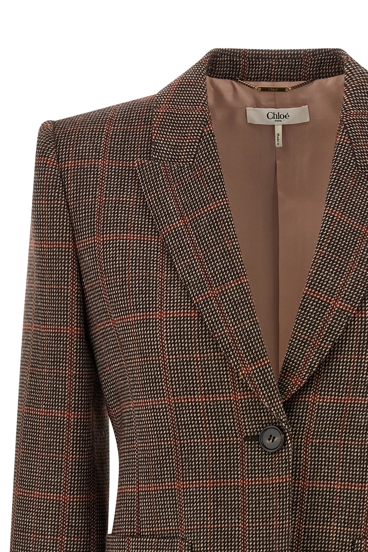 ジャケット Chloe FW25 Check Wool blazer (CH25AVE53097 93C) Chloé Single-breasted checked brown wool jacket | TheDoubleF