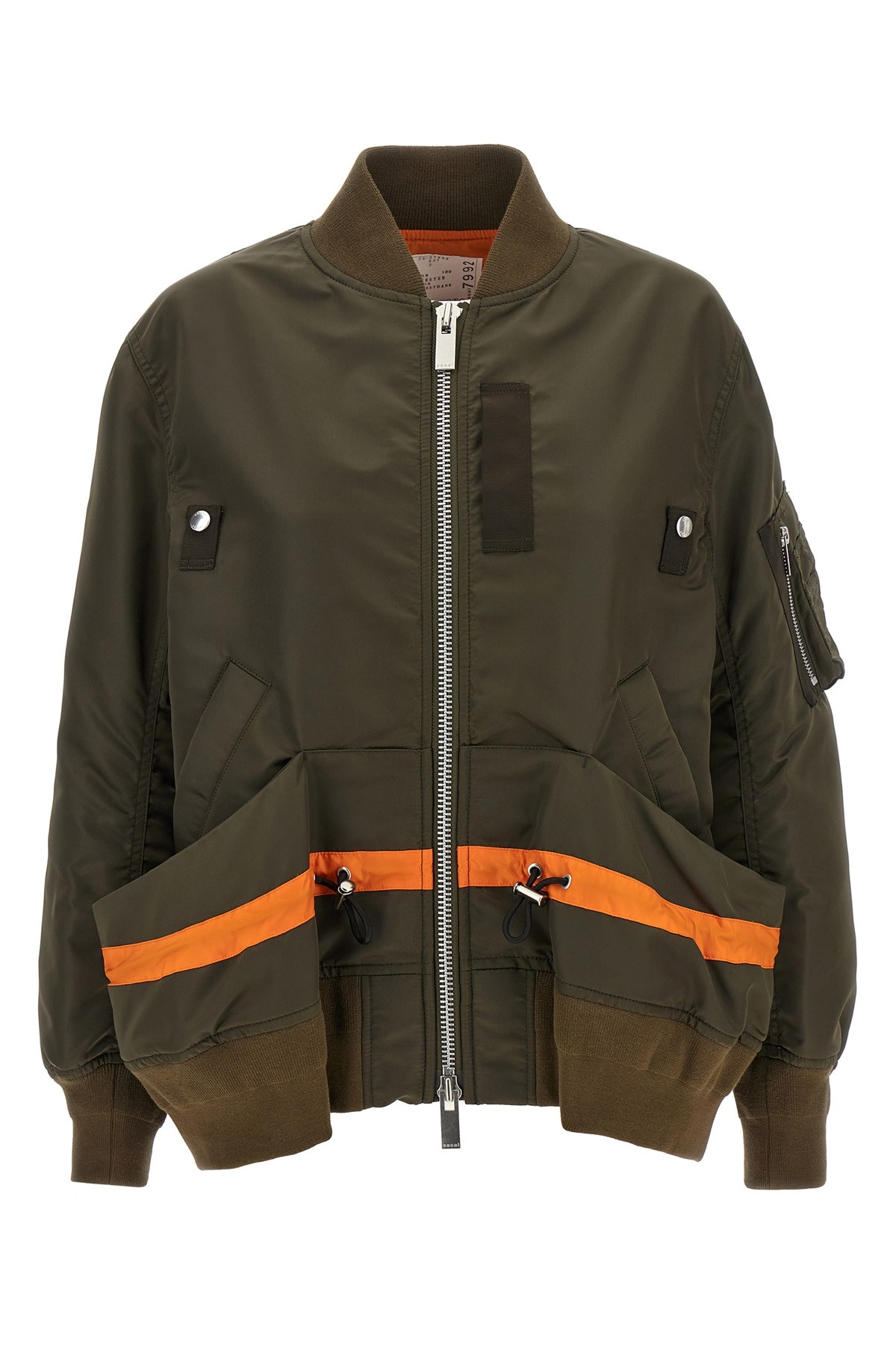 Sacai Ribbed Trim Nylon Bomber Jacket In Sand