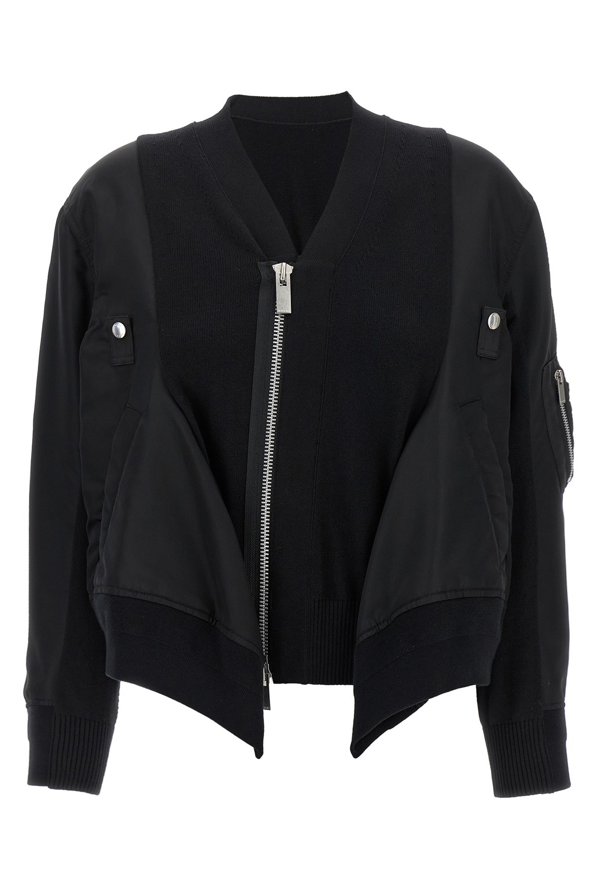 Sacai Black Cotton Blend And Nylon Bomber Jacket In Black