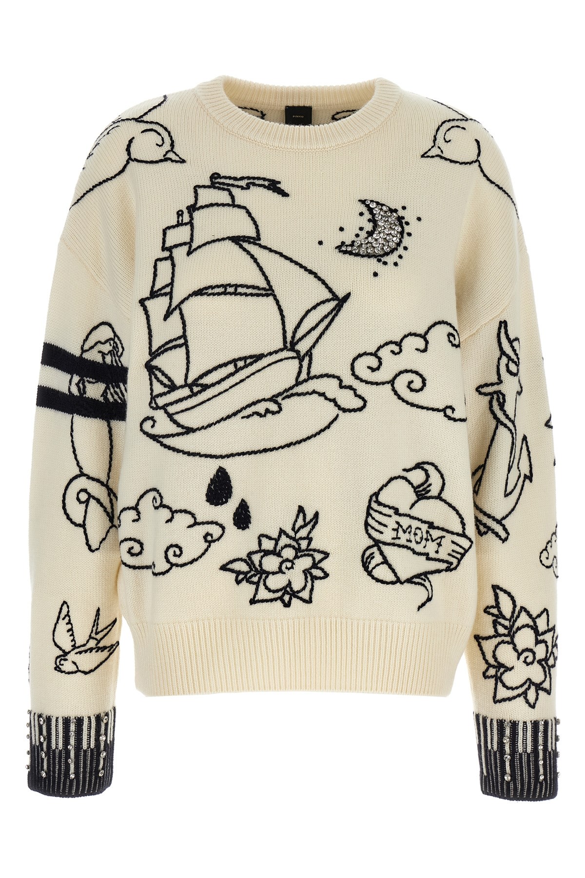 Pinko Patterned Crew-neck Sweater In Neutral