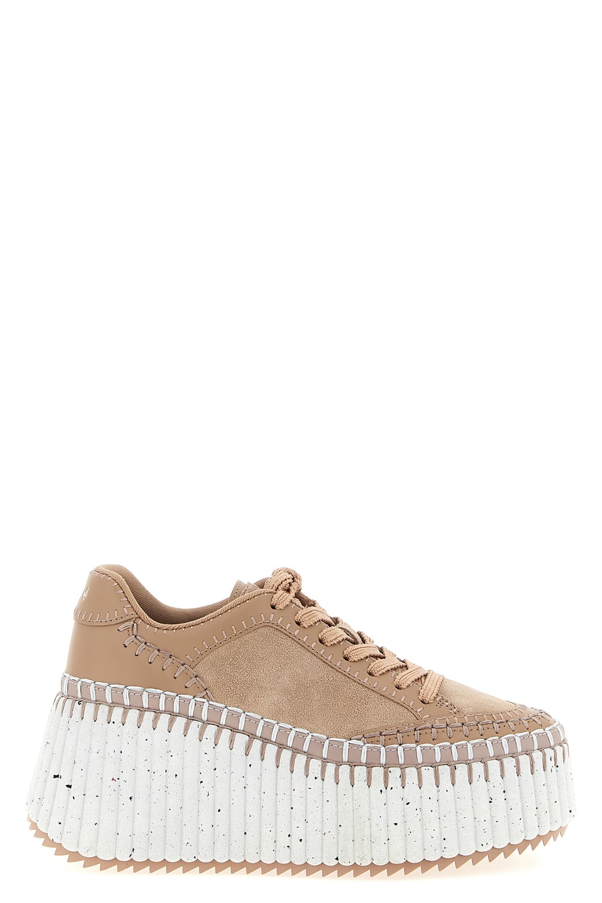 Chloé Nama Mixed Leather Stitch Platform Sneakers In Pink