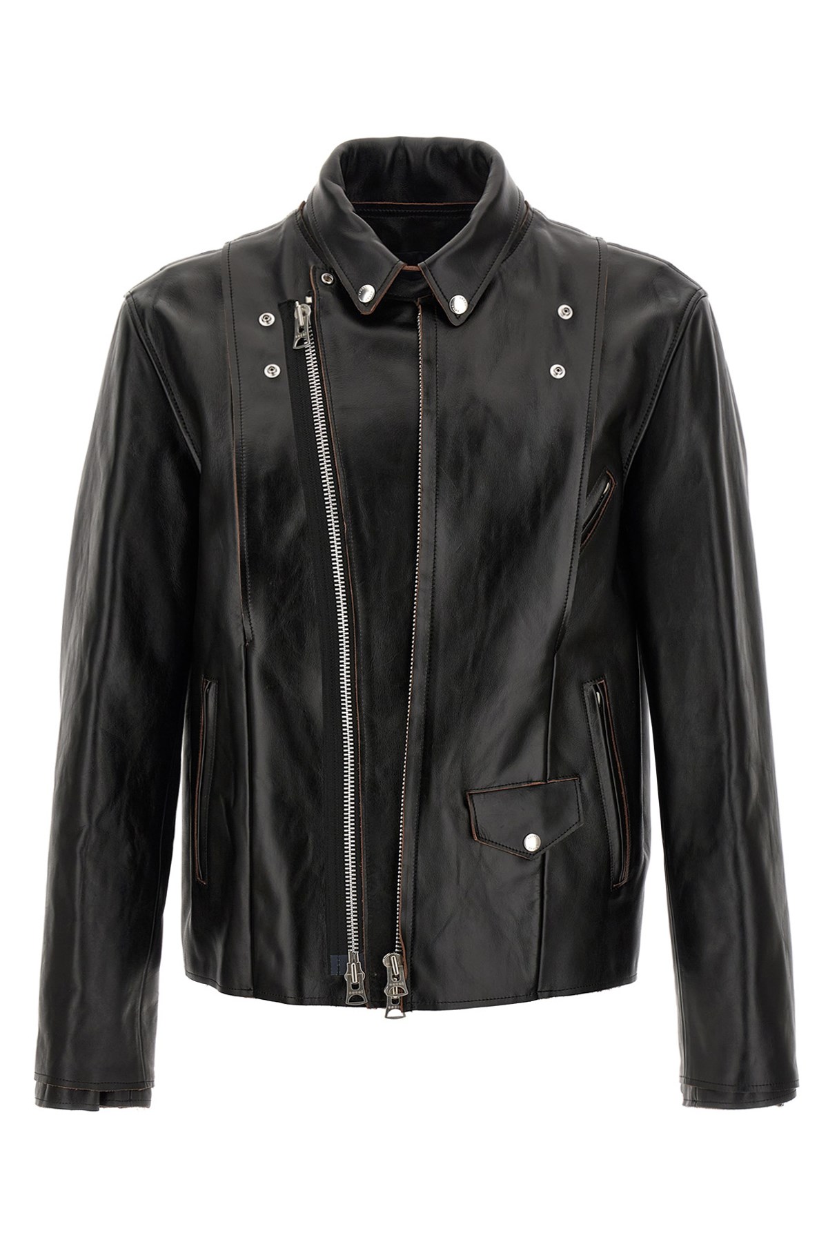 Sacai Leather Biker Jacket In Black
