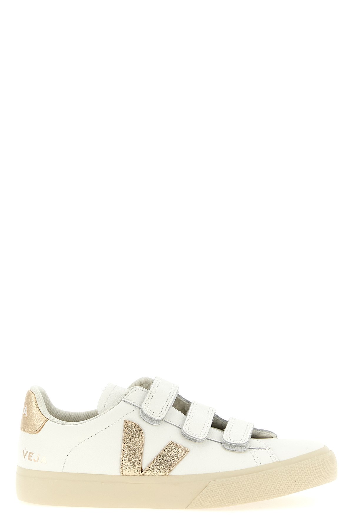 Veja Recife' Chromefree Leather Velcro Sneakers In Gold