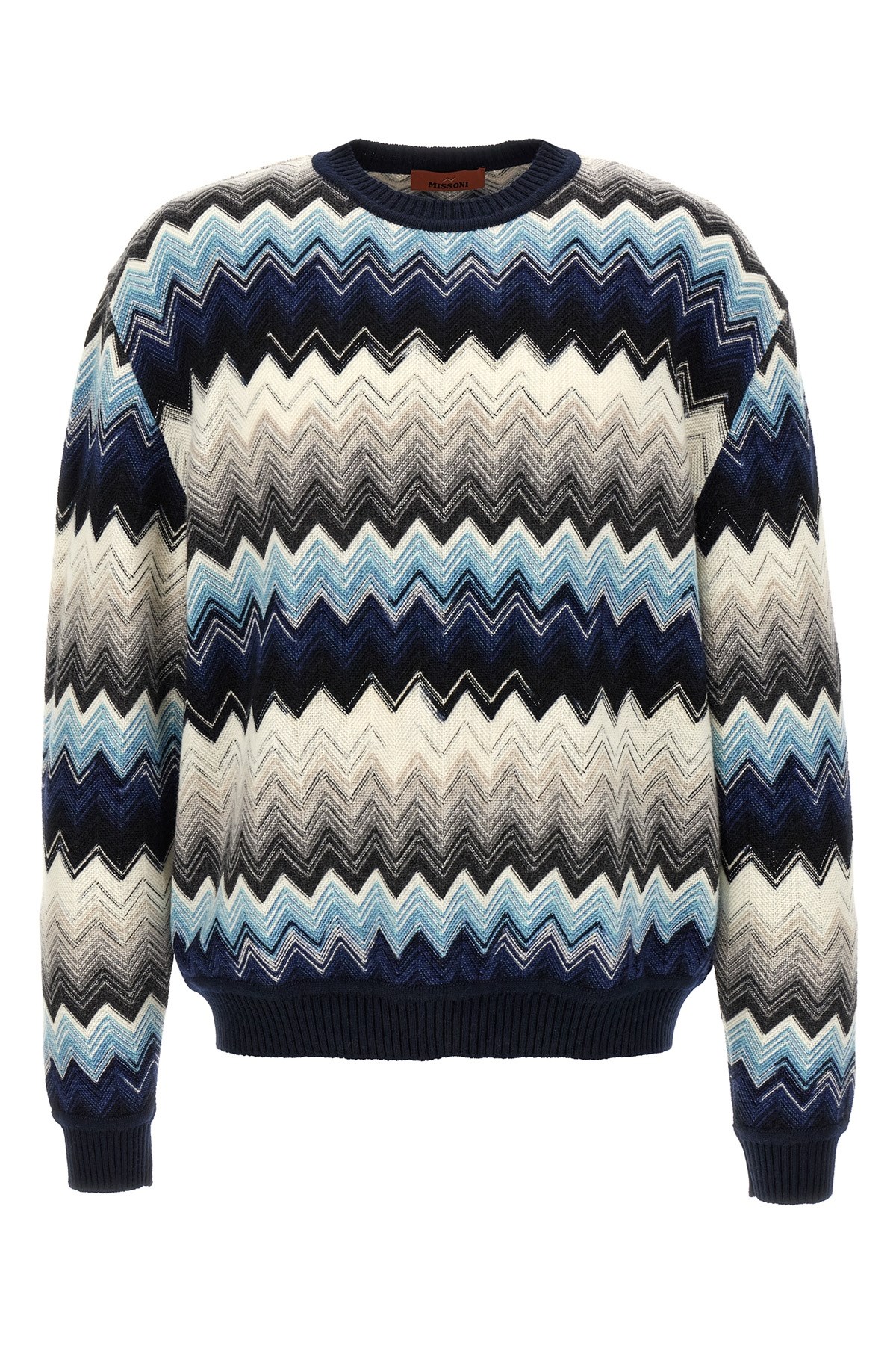 Missoni Crew Neck Sweater With Flame Zigzag Pattern In Multi