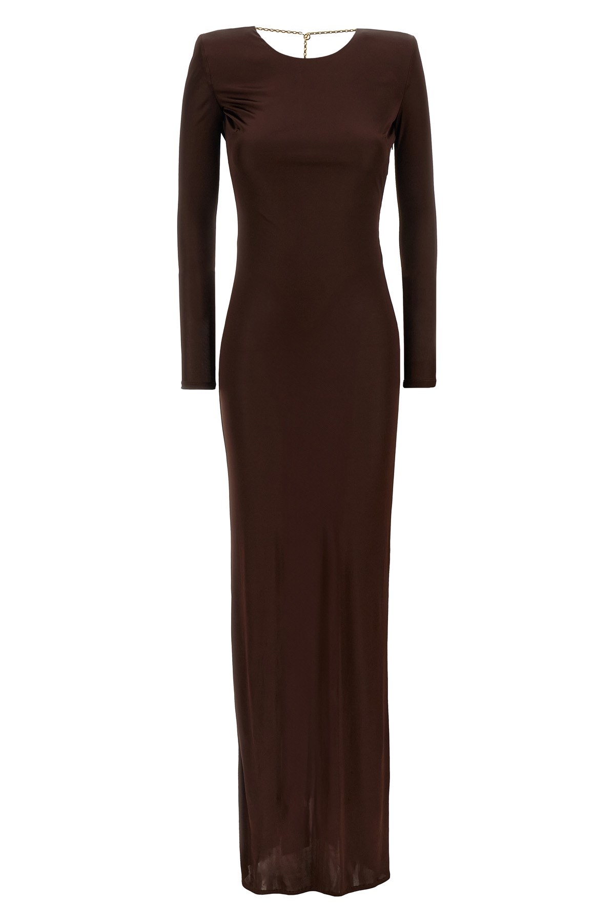 Elisabetta Franchi Draped Chain Detail Dress With Back Slit In Brown