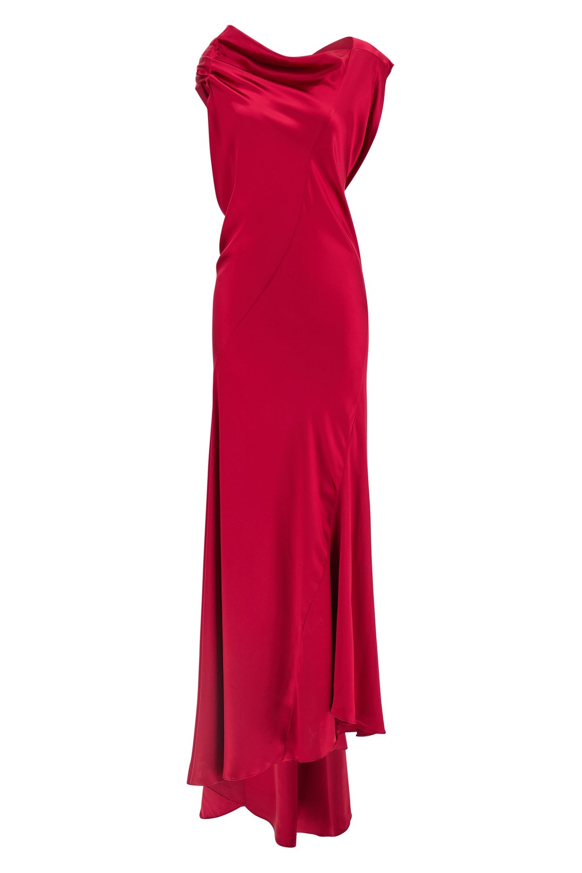 Alberta Ferretti Satin Draped Floor-length Dress With Asymmetric Neckline In Pink