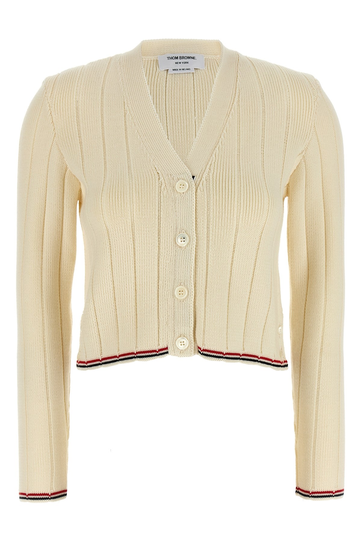 Thom Browne White Ladder Full Needle Rib Stitch Cardigan In White