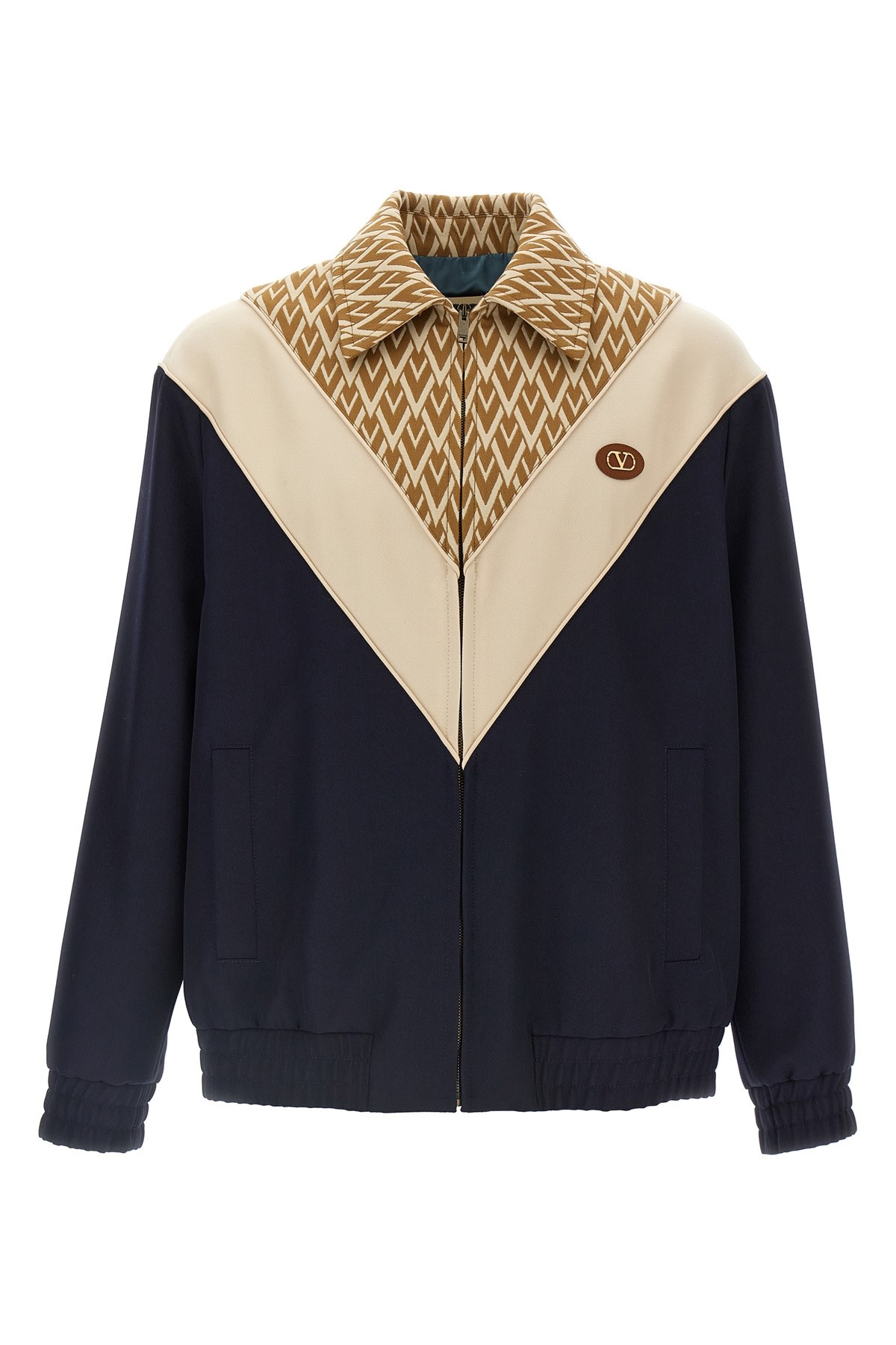 Valentino Wool And Cotton Jacket With Chevron Pattern In Multi