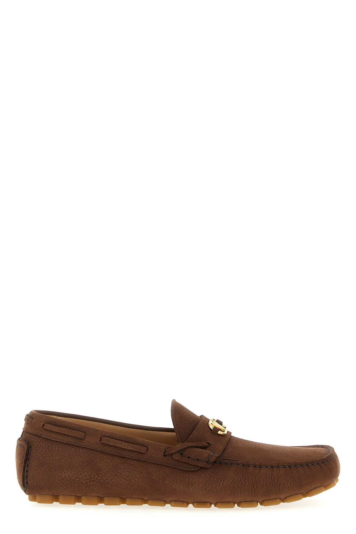 Valentino Loafers With Rubber Sole And Topstitching In Brown