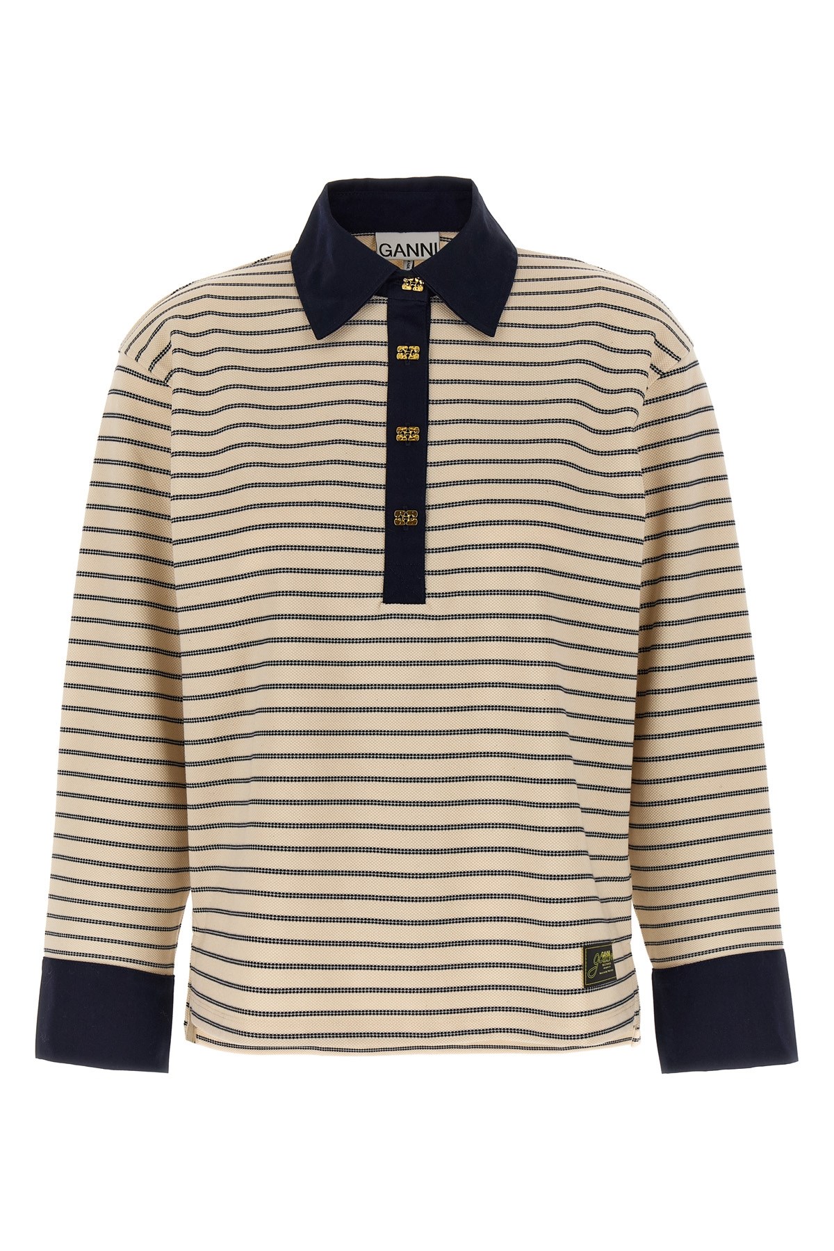 GANNI 'Striped Cotton' Polo Shirt