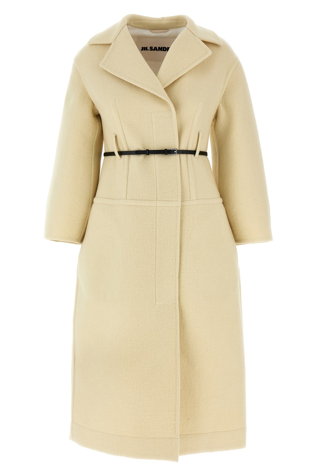 Jil Sander Tailored Coat With Belted Waist And Structured Shoulders In Yellow