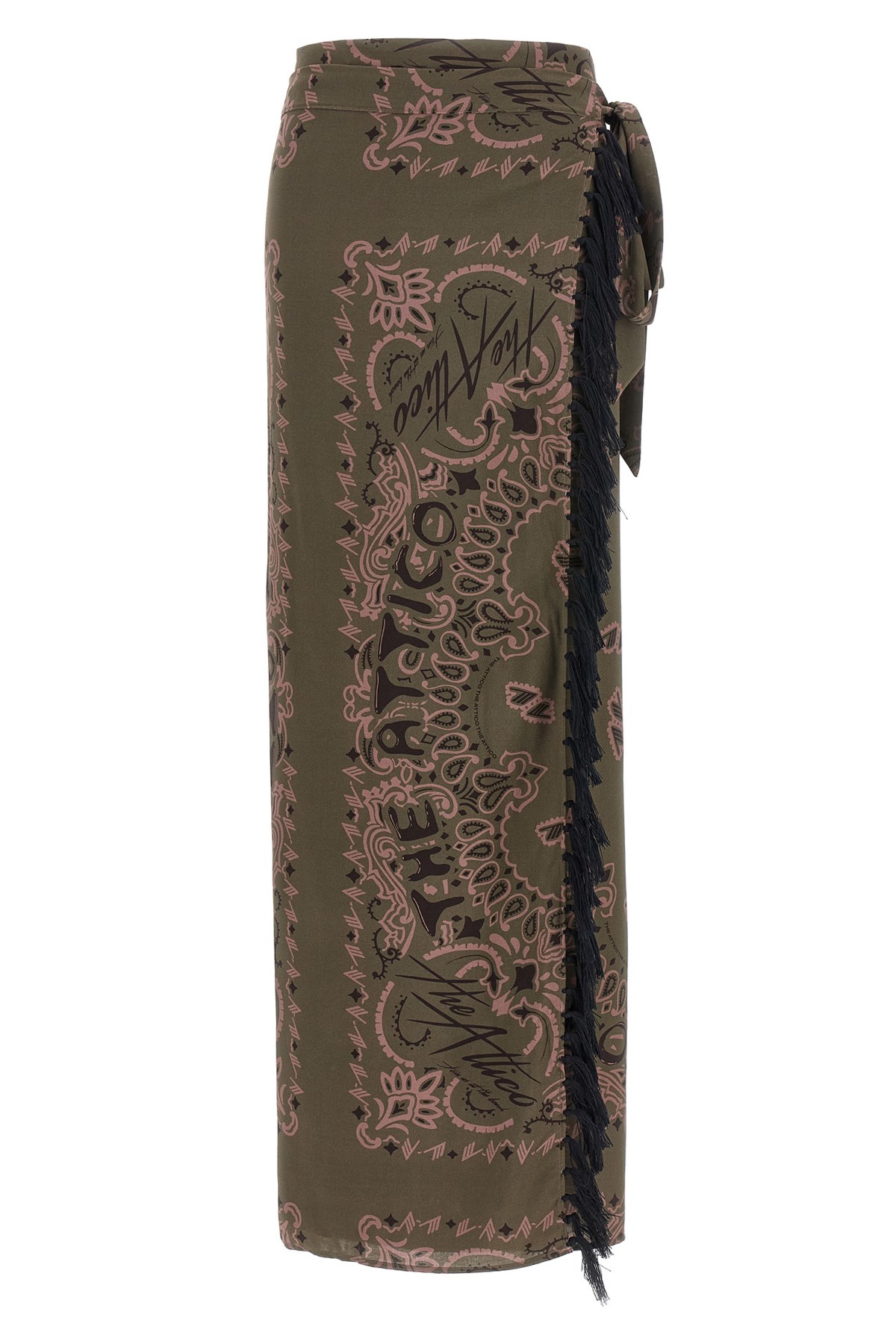 Attico Printed Sarong With Wrap Design And Fringe In Green