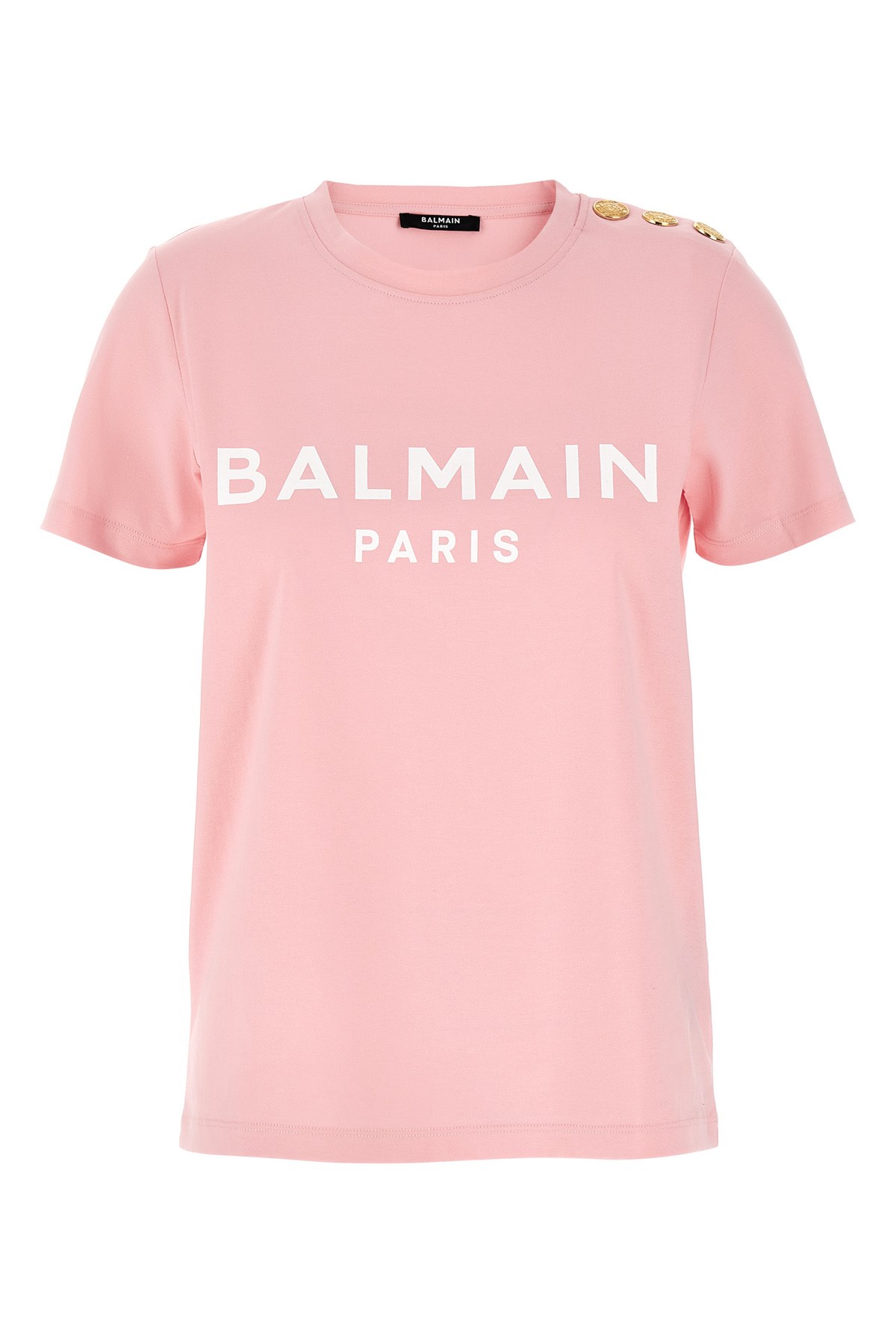 Balmain Gold Button T-shirt In Pink