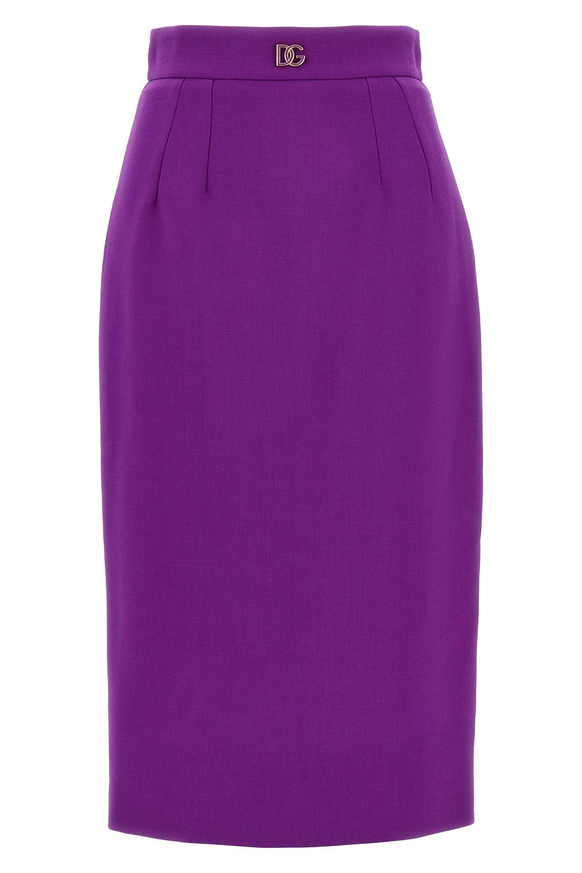 Dolce & Gabbana Metallic Logo Skirt Front Slit High Waist In Purple