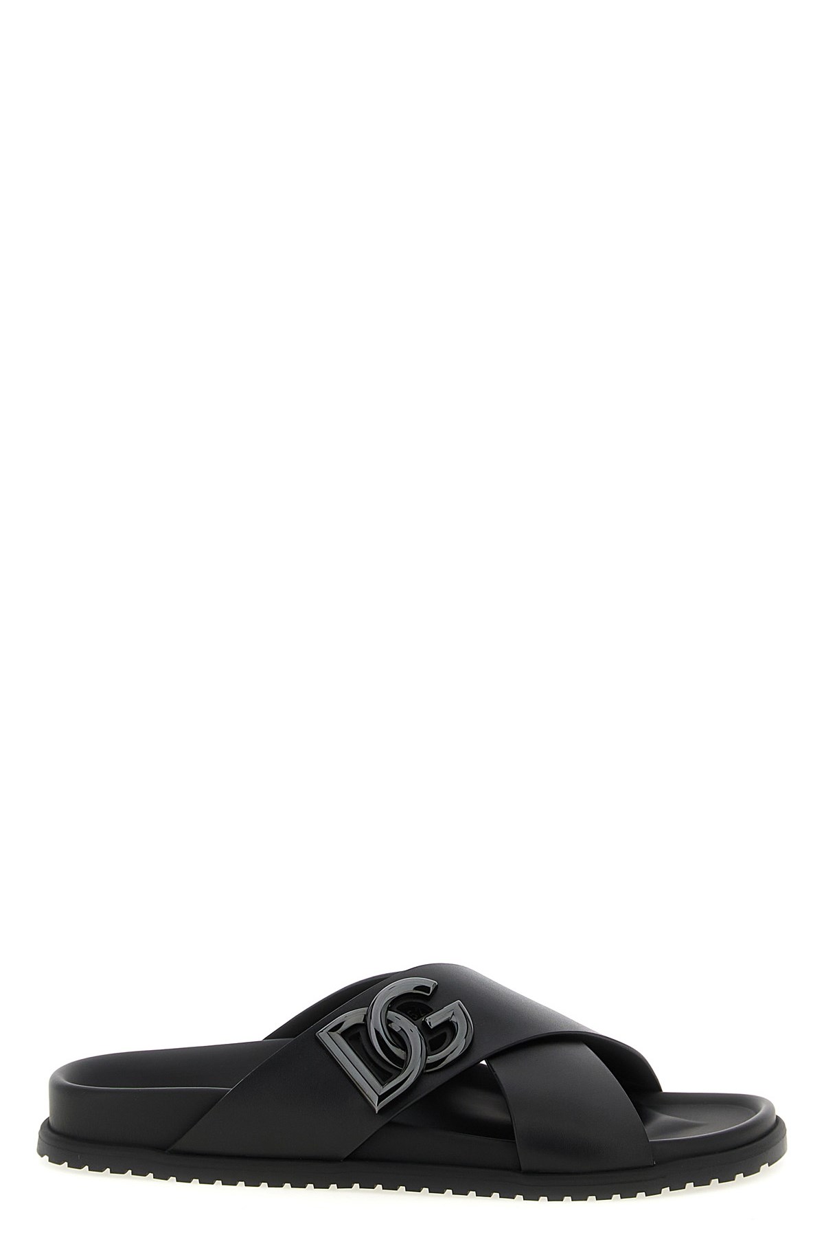 Dolce & Gabbana Leather Slides In Black