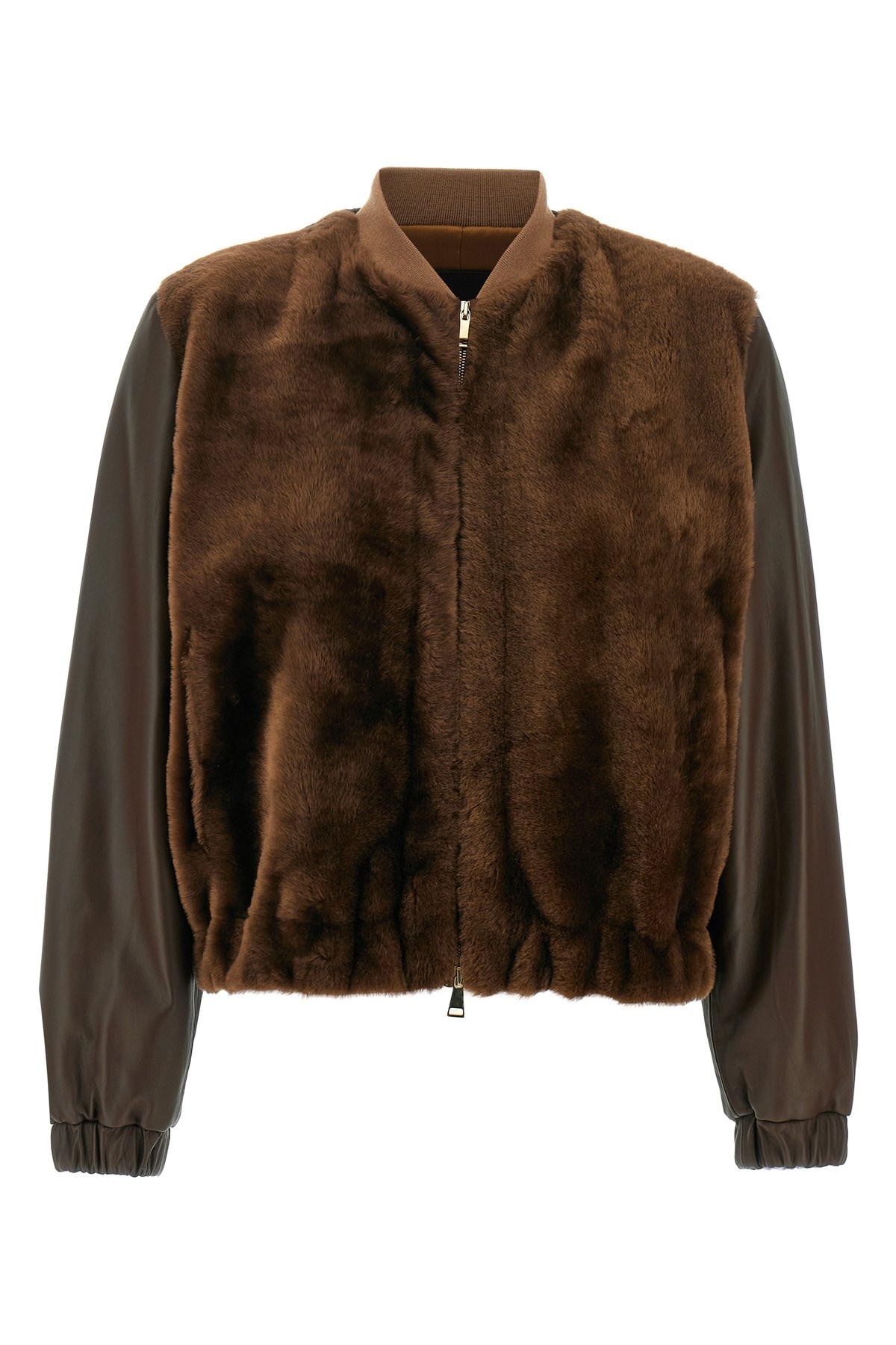 Fabiana Filippi Bomber Jacket With Faux Fur Front In Brown
