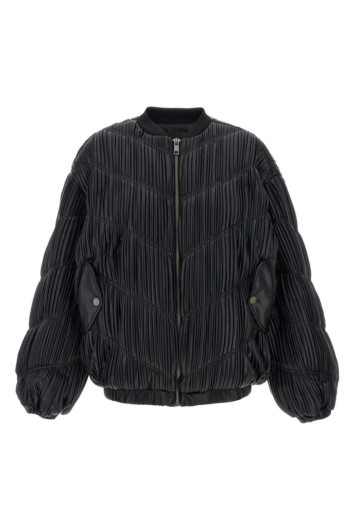 Rotate Birger Christensen Pleated Bomber Jacket In Black