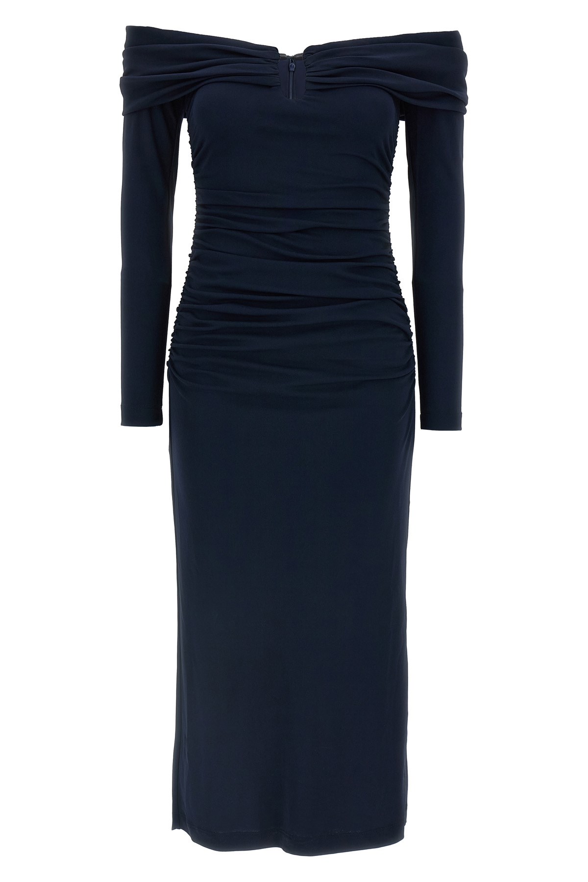CAROLINA HERRERA 'Off-Shoulder 3/4 Slv Ruched Midi' Dress
