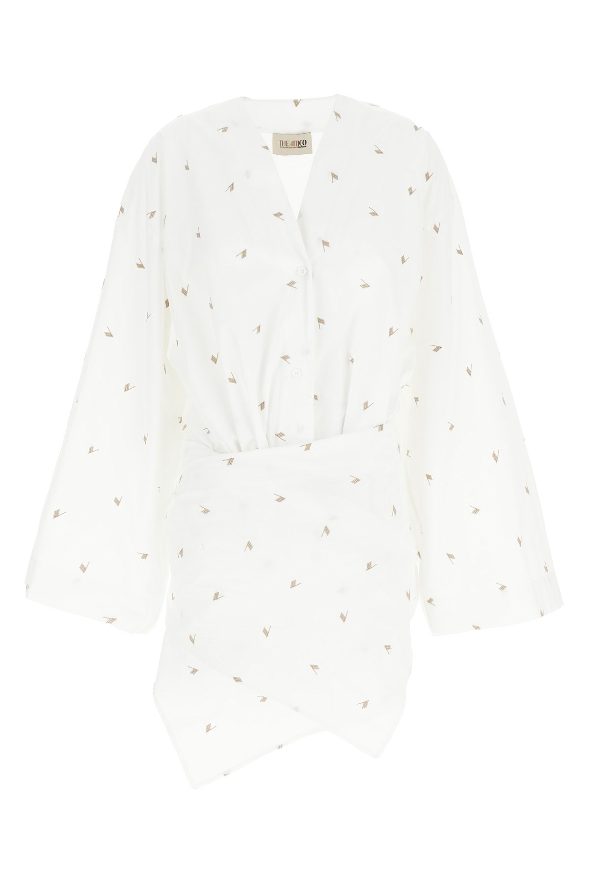 Attico Wrap Detail V-neckline Long Sleeves Dress In White