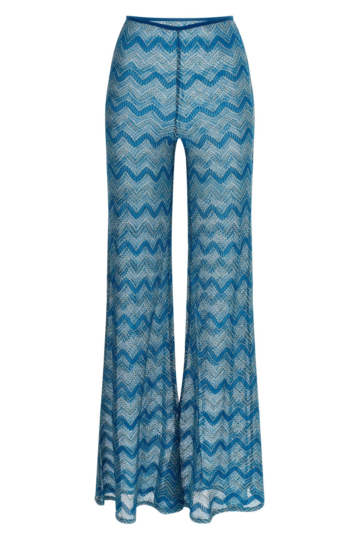 Missoni Zigzag Pattern Flared Pants In Semi-transparent Viscose In Blue