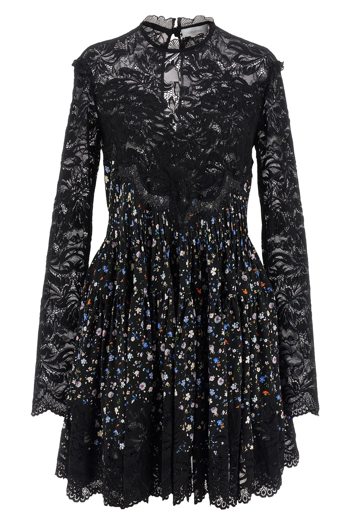Rabanne Lace Floral Dress Keyhole Back In Black