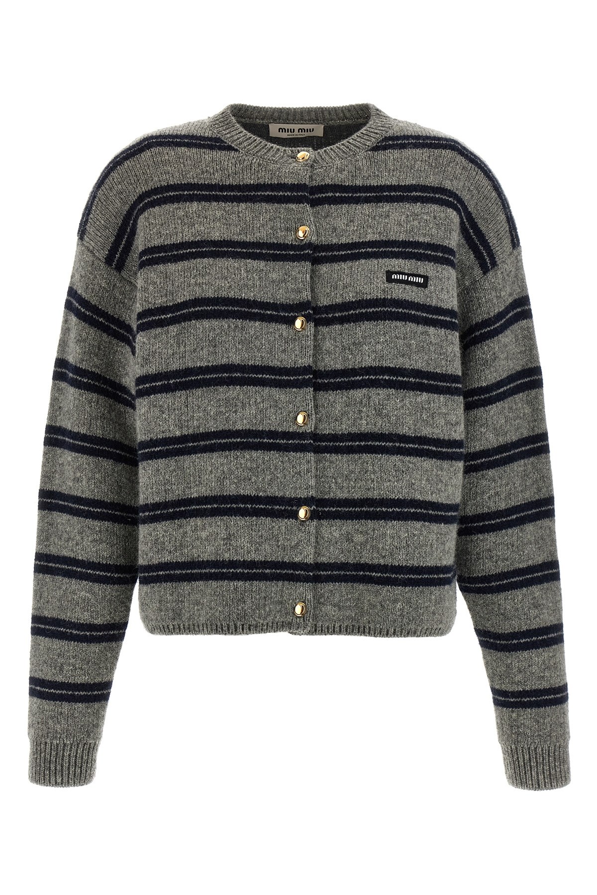 Miu Miu Striped Cardigan In Gray