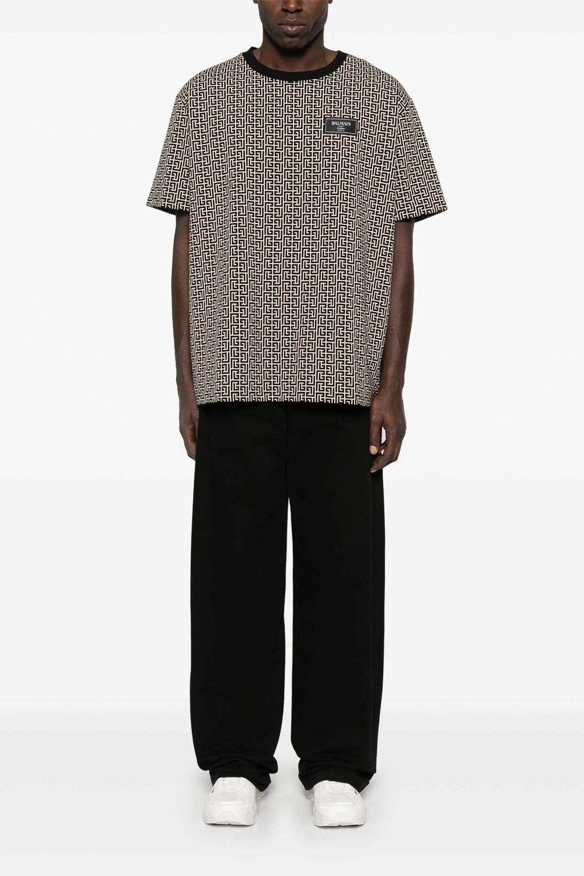 Tシャツ・カットソー BALMAIN FW25 'Monogram Couture' T-shirt (FH1EG000BC90 GFE) Monogram jacquard T-shirt black black - Men | BALMAIN