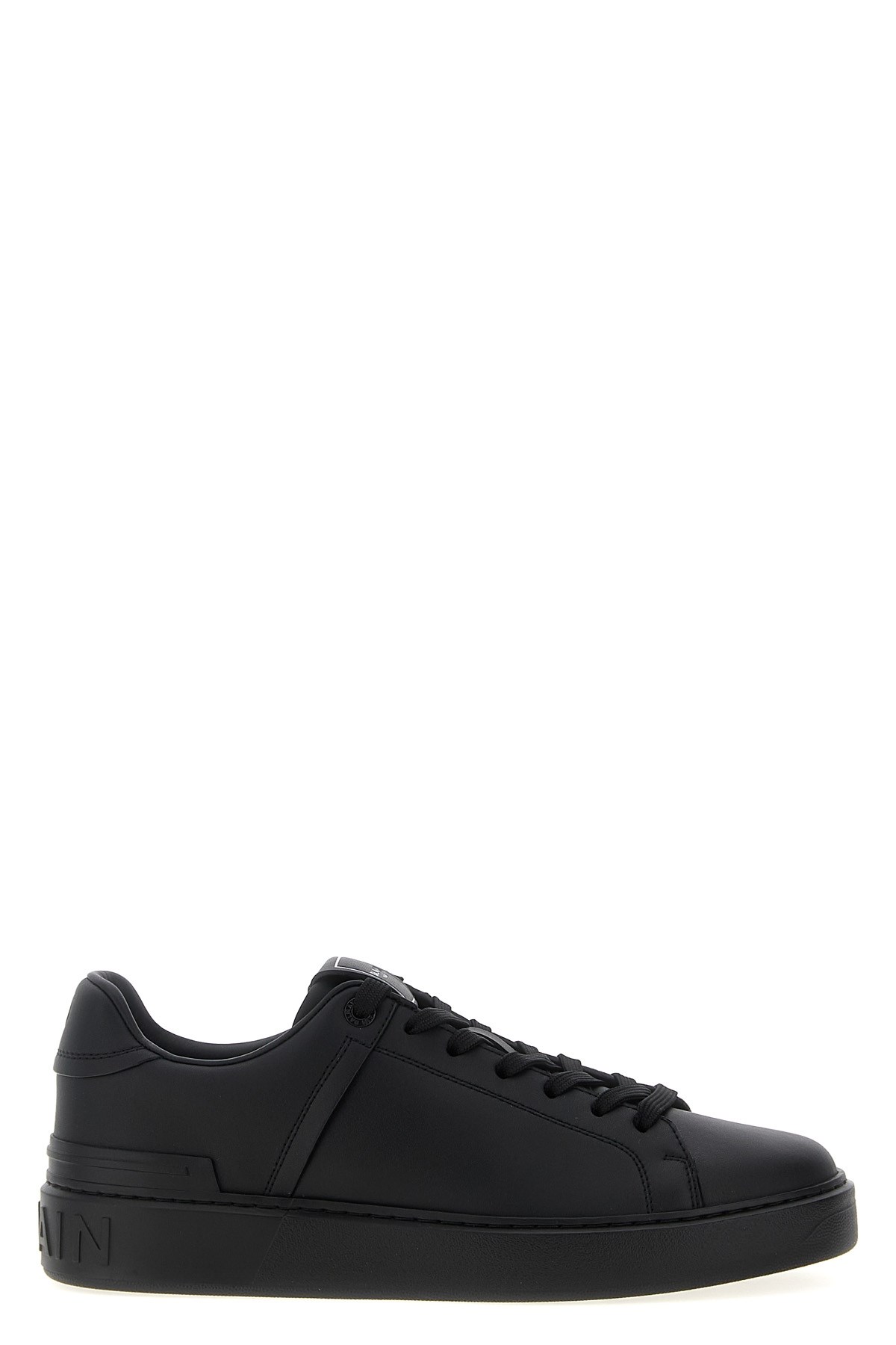 Balmain Black Low Top Sneakers With Logo In Leather In Black