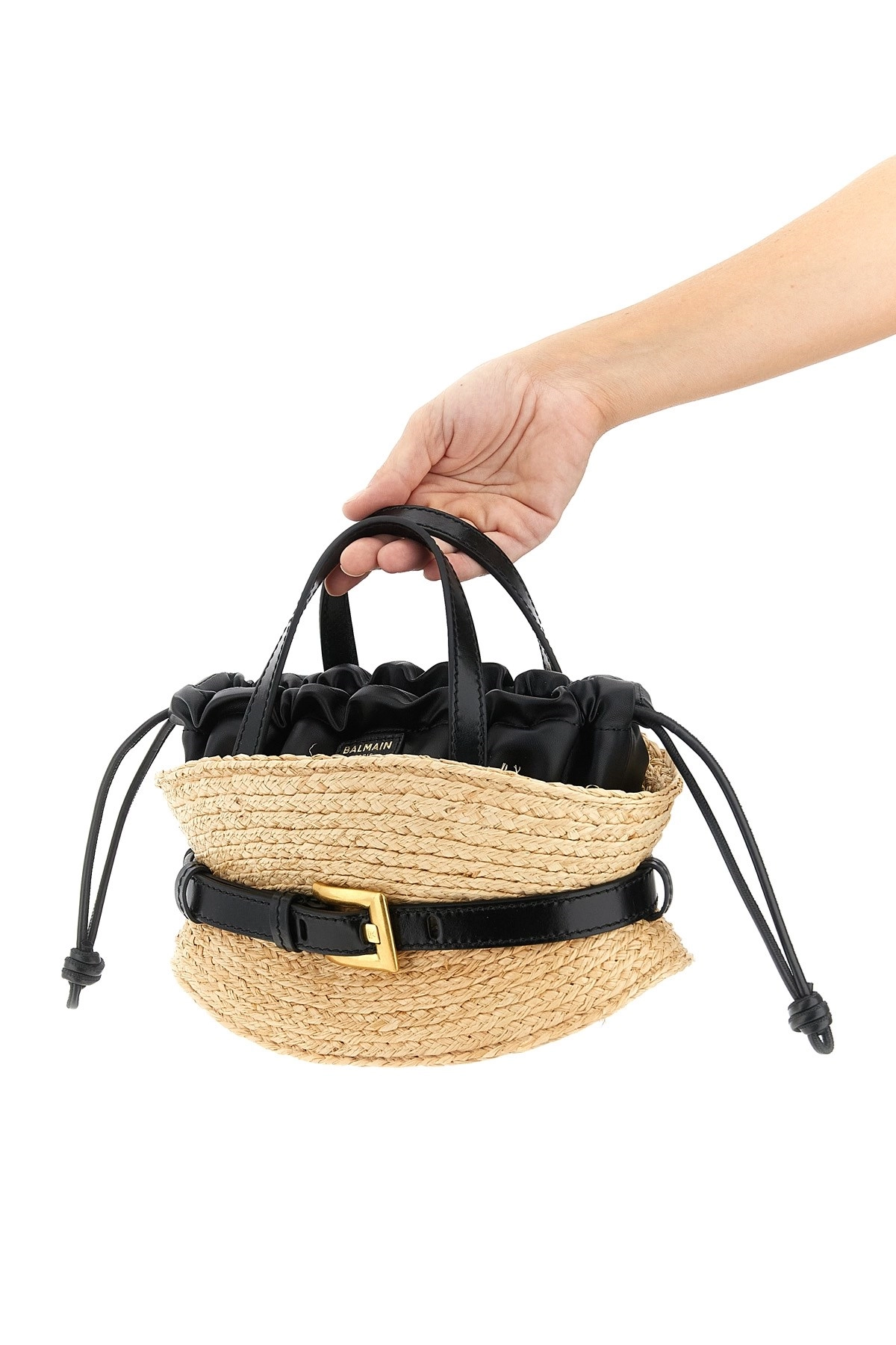 ハンドバッグ BALMAIN 'Shuffle' mini handbag Balmain Shuffle Mini Top-Handle Bag in Raffia and Calfskin