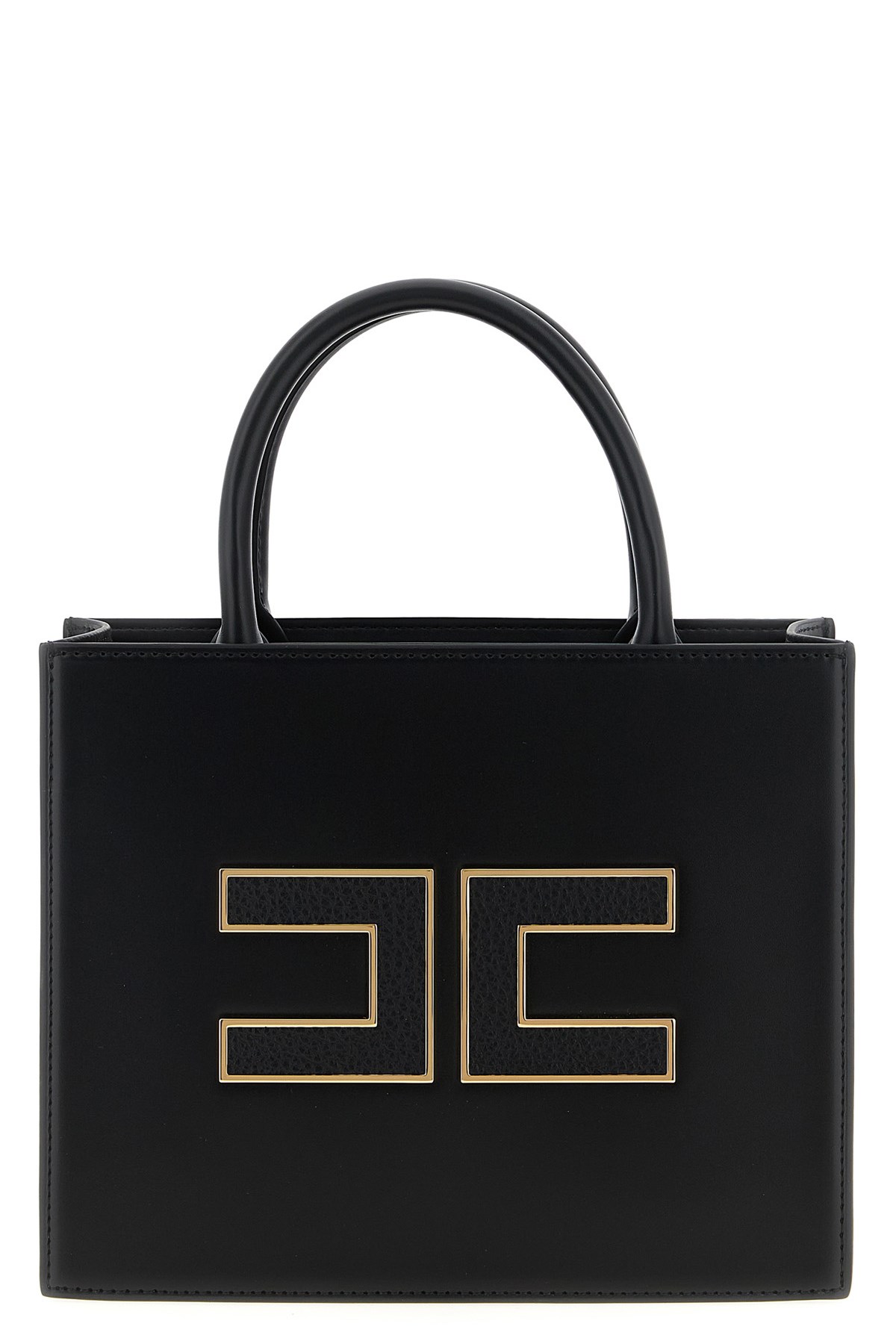 Elisabetta Franchi Structured Handbag With Prominent Logo Detail In Black