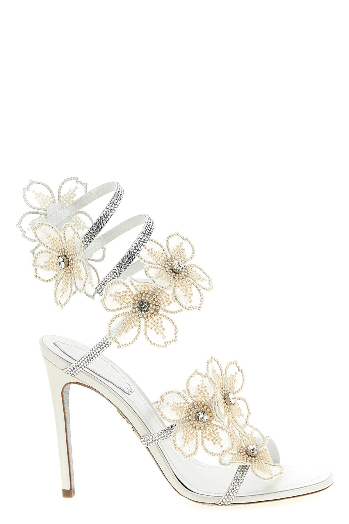 René Caovilla Peach Flower Sandals In White