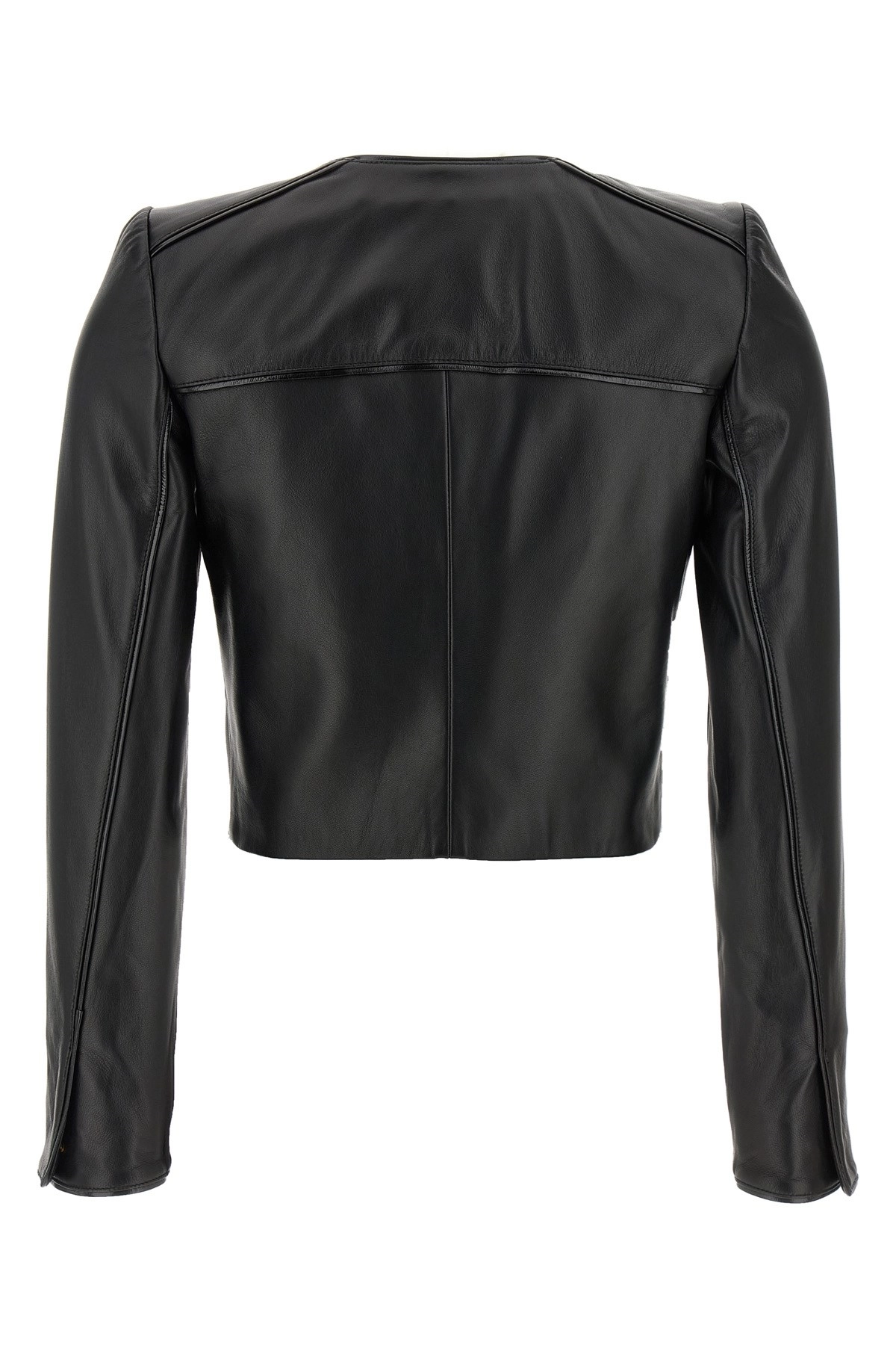 レザージャケット・コート Elisabetta Franchi Cropped Leather Biker Jacket With Elisabetta Franchi Cropped Biker Jacket With Asymmetric