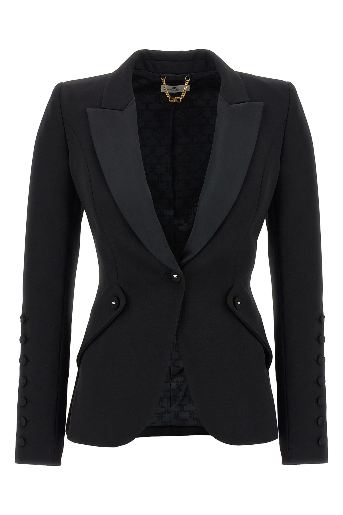 Elisabetta Franchi Tailored Blazer With Satin Lapel In Black