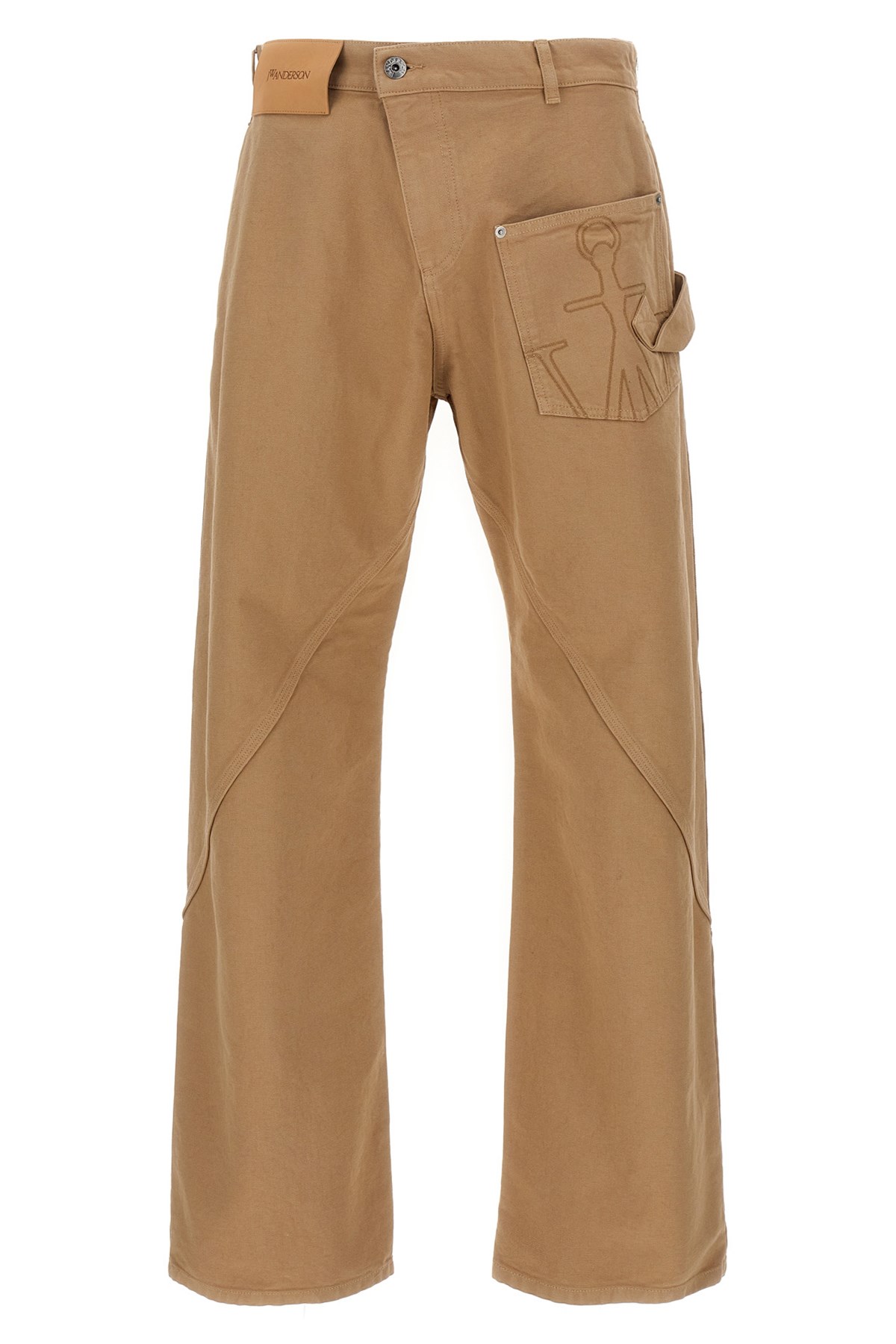 Jw Anderson Mens Twisted Workwear Panelled Wide-leg Cotton Trousers Flax In Sand