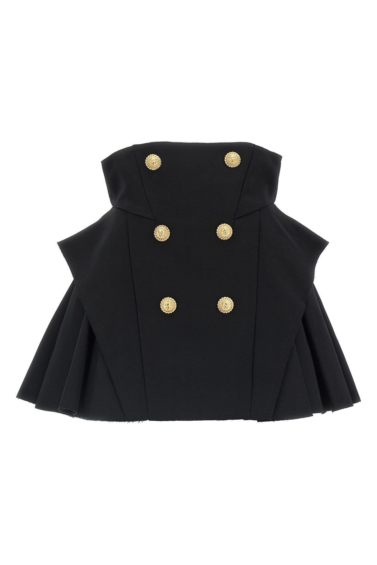 Balmain Button-embellished Pleated Grain De Poudre Wool Mini Skirt In Black