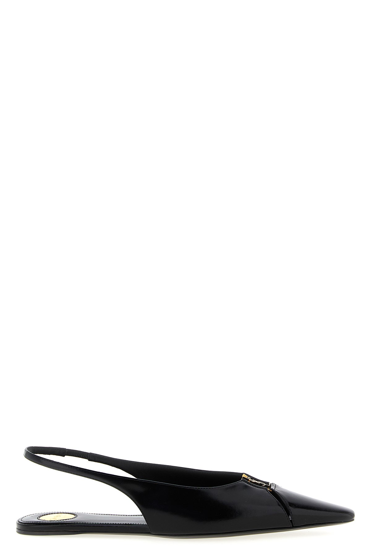 Saint Laurent Leather Slingback Ballet Flats With Pointed Toe In Black