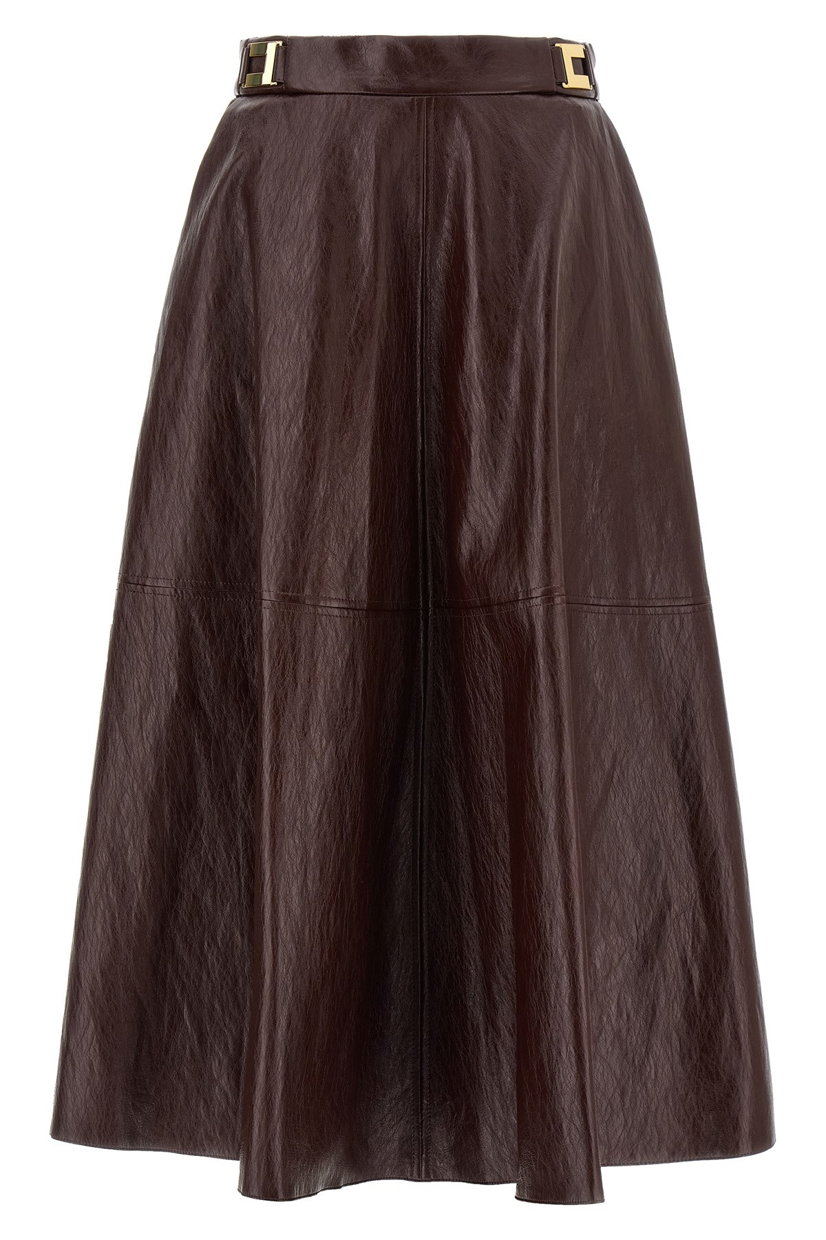 Elisabetta Franchi A-line Silhouette Skirt With Metallic Buckle Detail In Brown