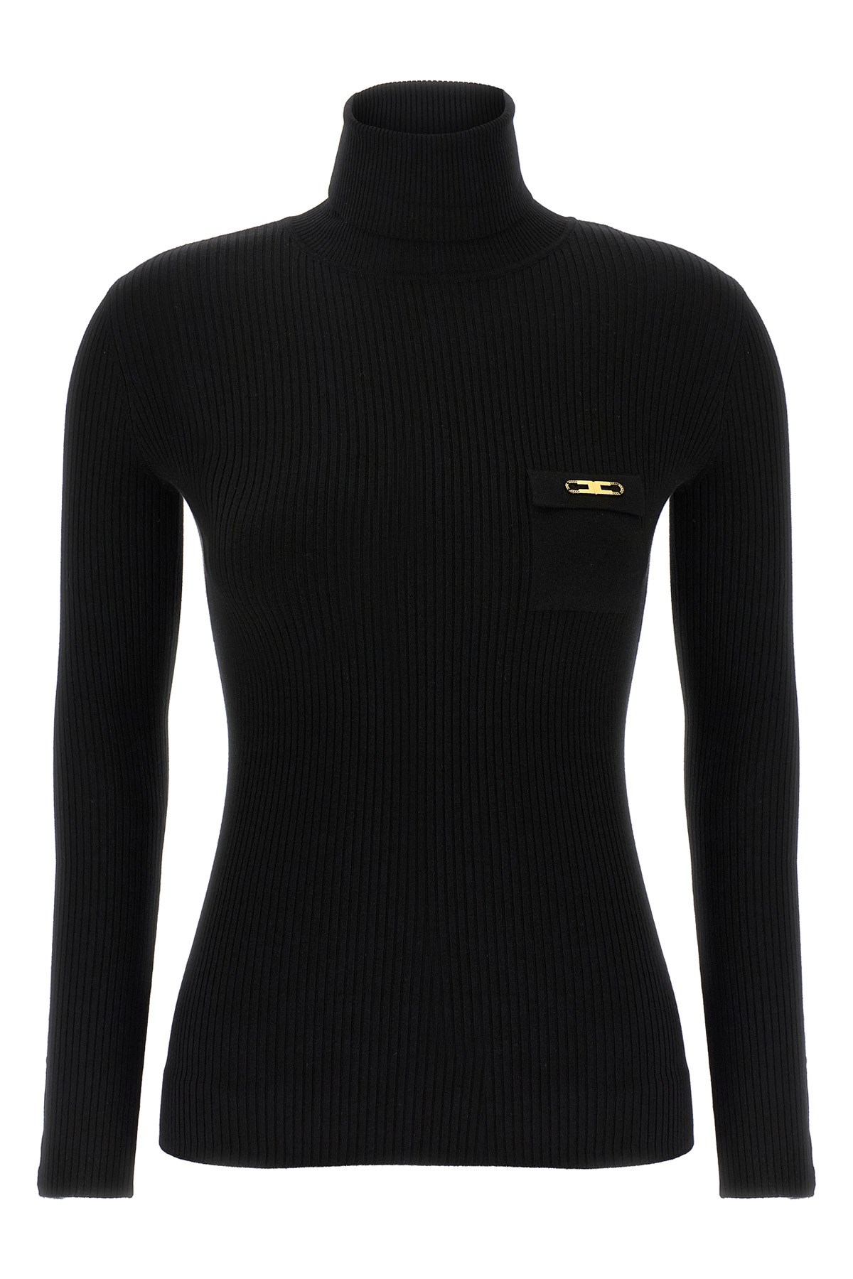 Elisabetta Franchi Ribbed Turtleneck Sweater Sweaters And Cardigans Black In Black