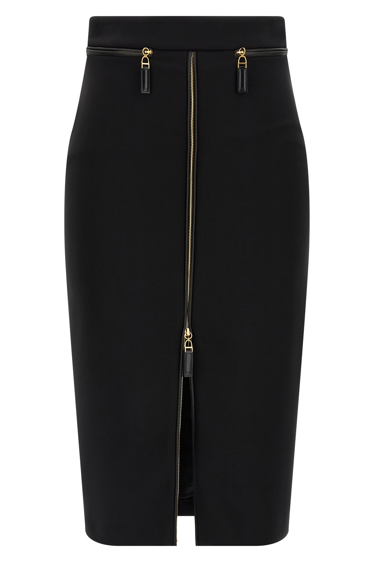 Elisabetta Franchi Lightweight Crepe Skirt With Black Zip In Black