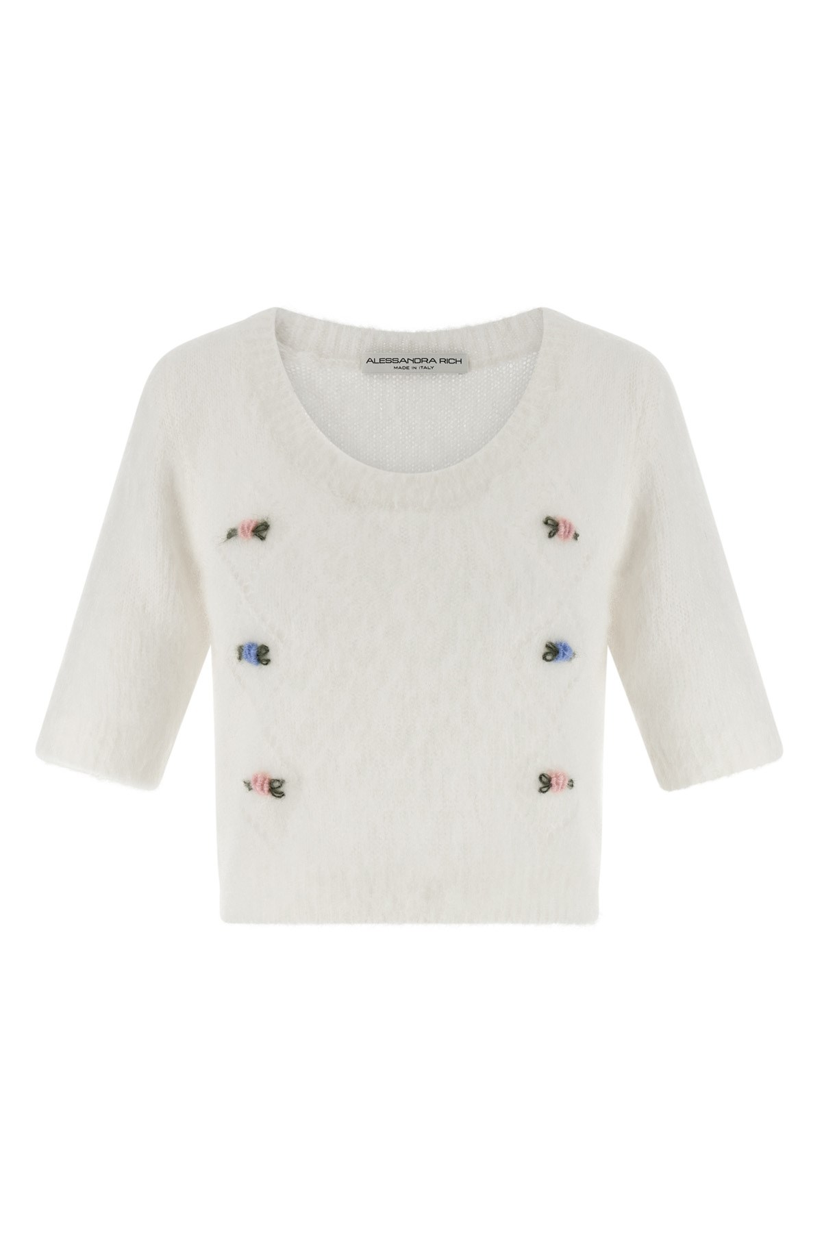 Alessandra Rich Short Sleeve Mohair Sweater In White