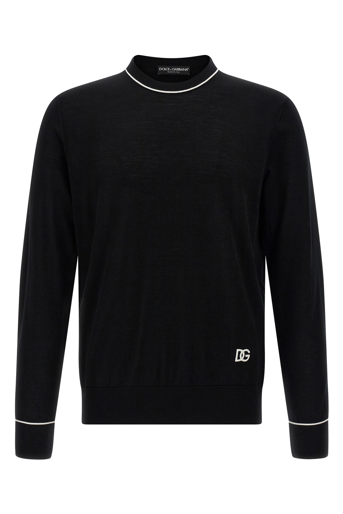 Dolce & Gabbana Logo Crew Neck Sweater With Contrasting Trims In Black