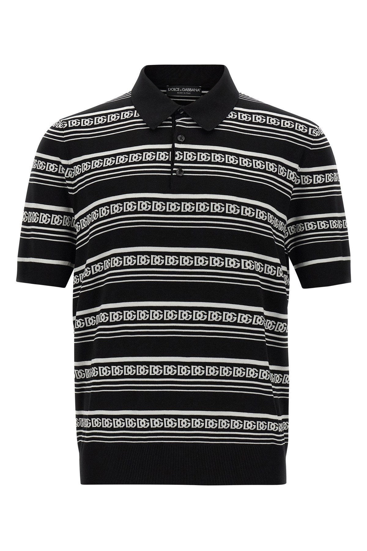 Dolce & Gabbana Knitted Polo Shirt With Short Sleeves In Black