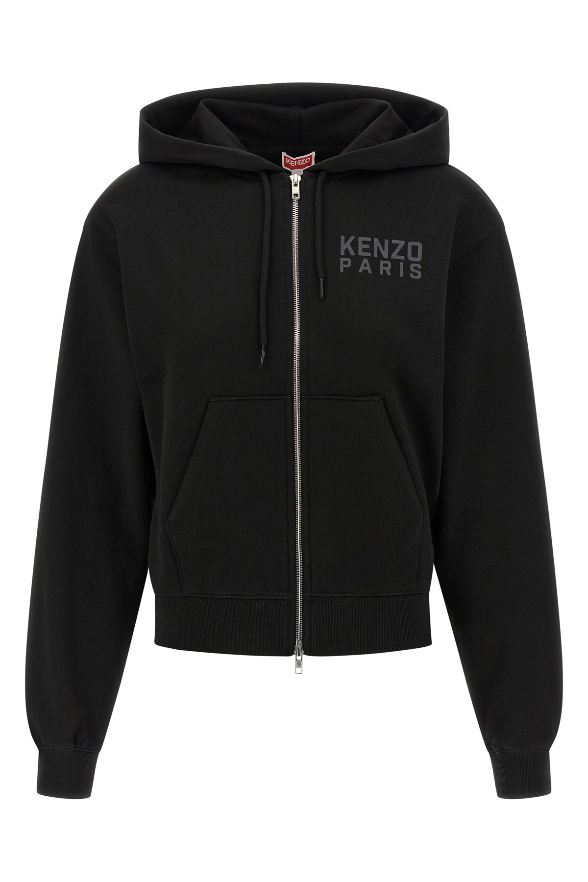 Kenzo Happy Tiger Zip Up Hoodie With Kangaroo Pocket In Black