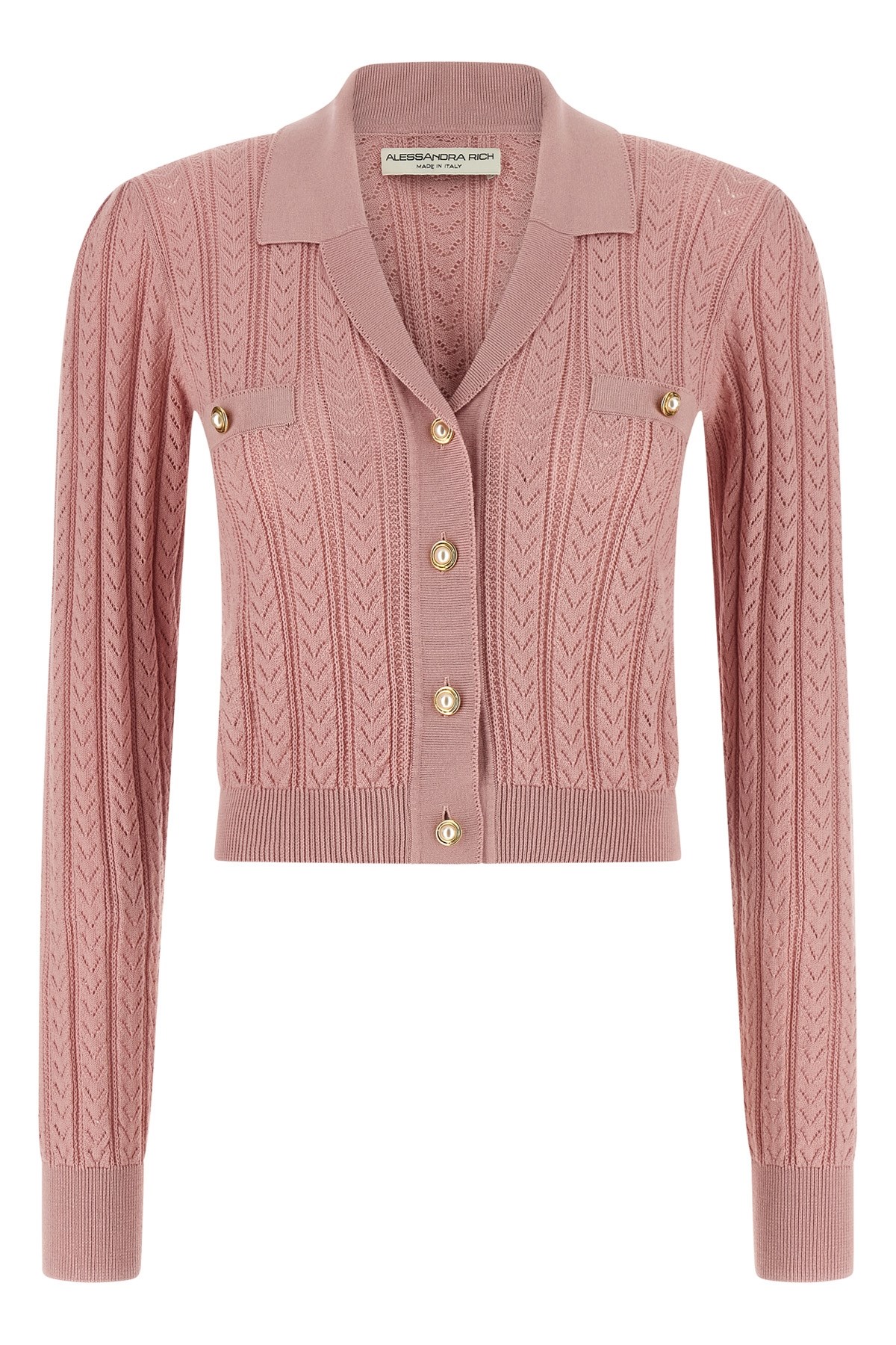 Alessandra Rich Openwork Cashmere Blend Knit Cardigan In Pink