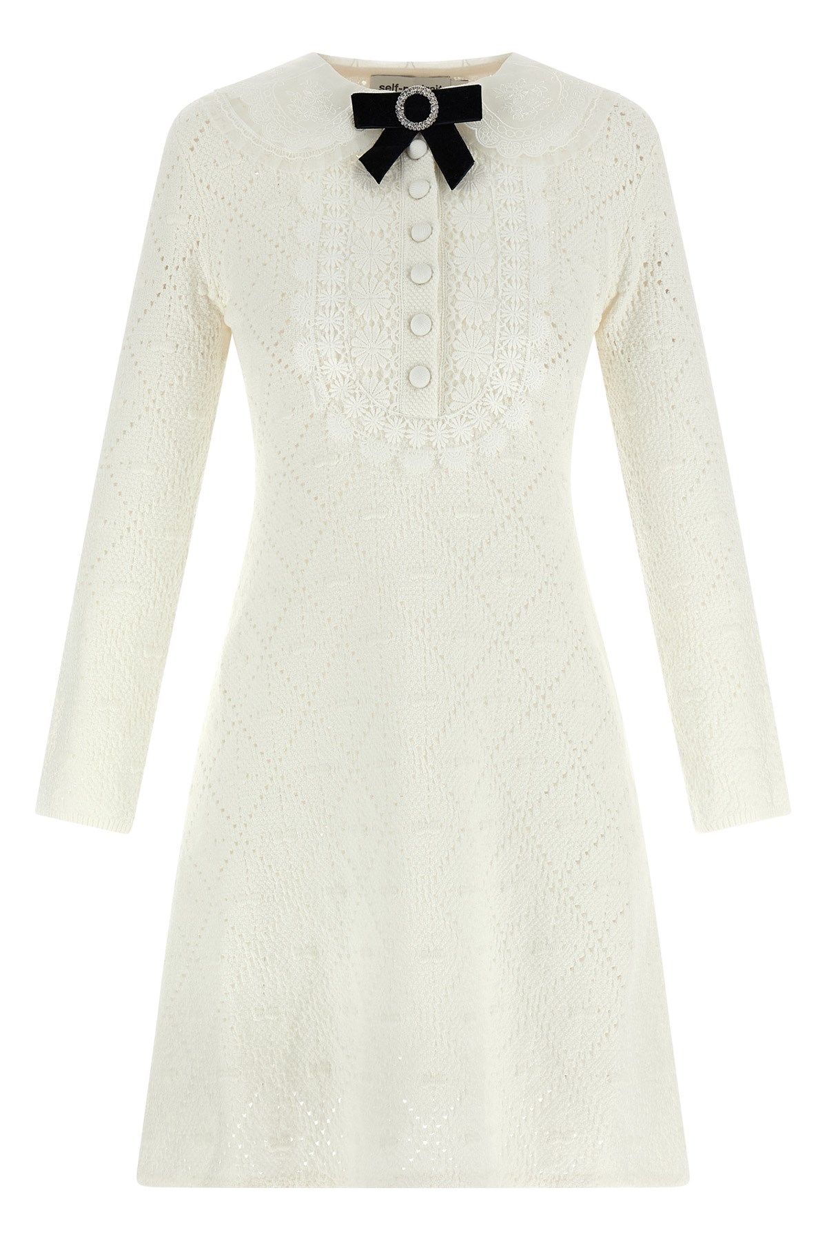 Self-portrait A-line Mini Dress With Velvet Bow In White