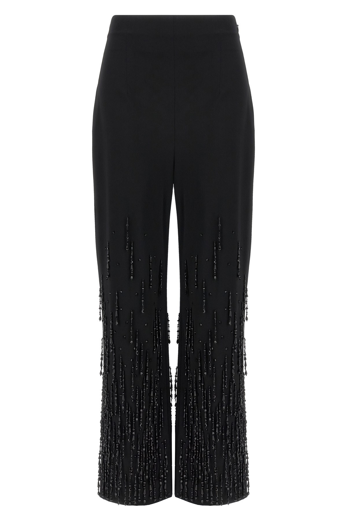 Alberta Ferretti Beaded High-waisted Stretch Wool Pants In Black