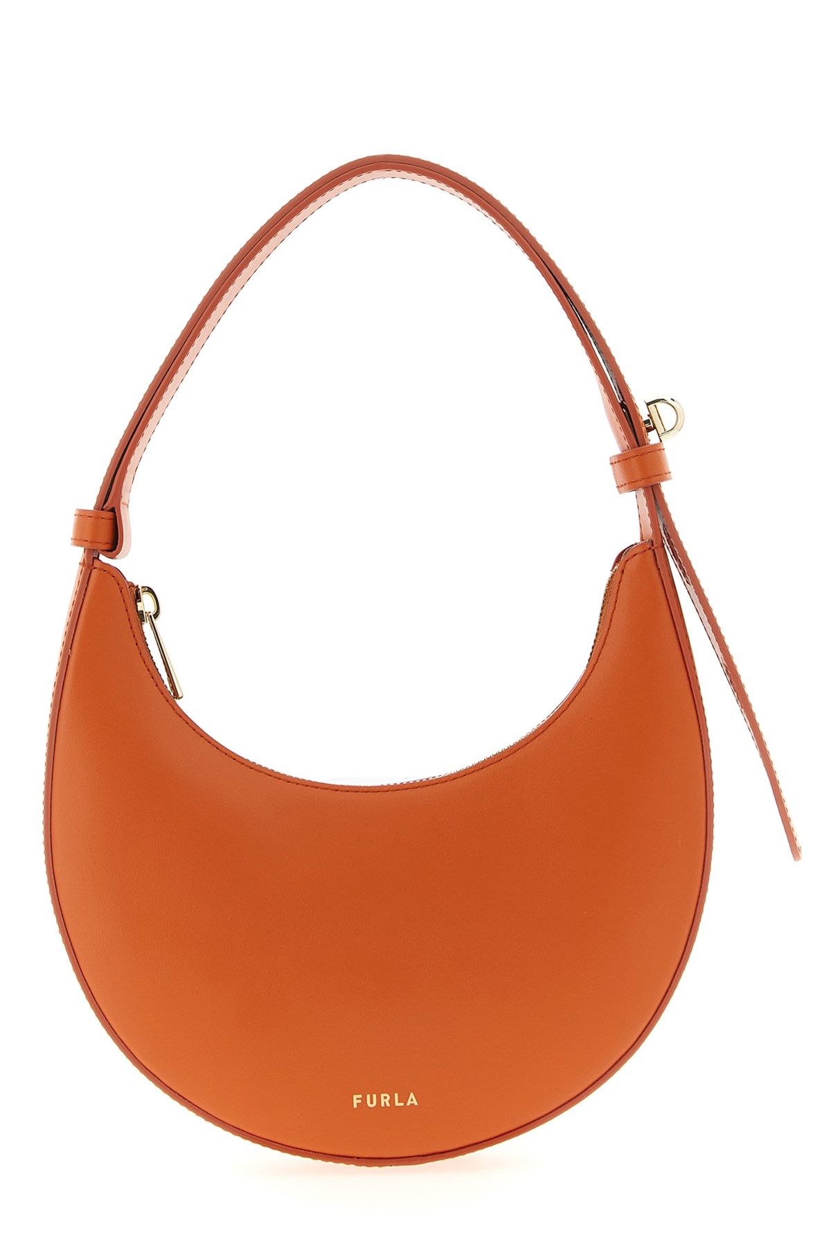 Furla Smooth Crescent Shoulder Bag With Zippered Closure In Orange