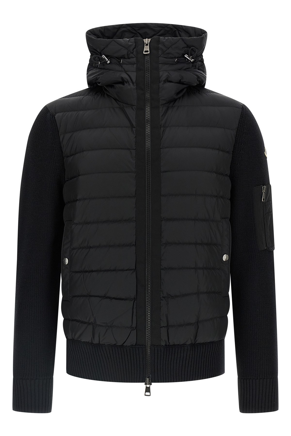 Moncler Mens Black Hybrid Padded Knitted Cardigan Xxl In Black